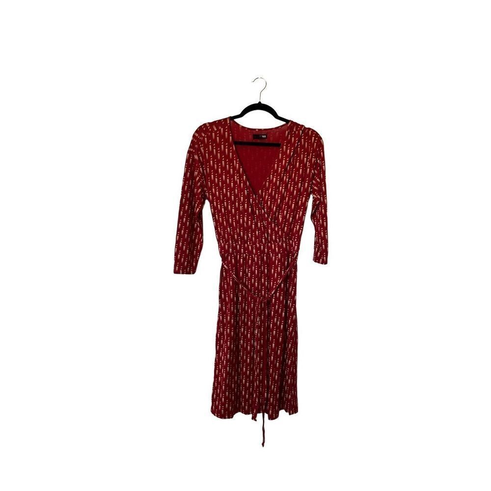 Brooklyn Industries Red Abstract Geometric Wrap Style Dress
